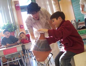 Brian teaching percussion at a 4th grade class