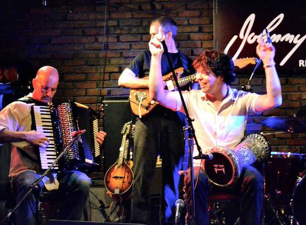 brian plays doumbek with Klezwoods at Johnny Ds
